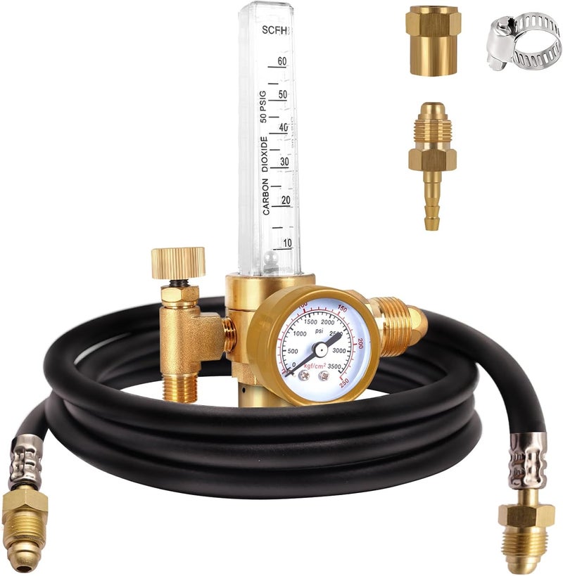 BOWELD BO WELD Argon CO2 Regulator Flow Meter Gas Regulator with 6.8ft Gas Hose for TIG MIG Welder - Image 1